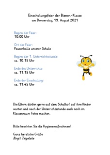 Flyer Einschulungsfeier Bienen 1b