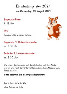 Flyer Einschulungsfeier Eichhörnchen 1a